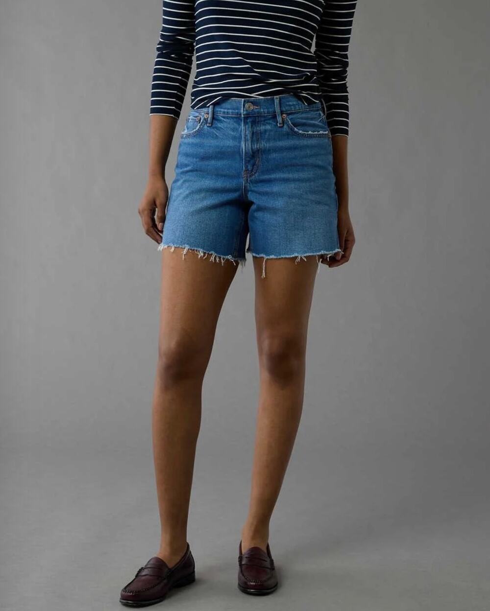 American Eagle AE 6” Strigid Super High Waisted Relaxed Denim Shorts Womens 0
